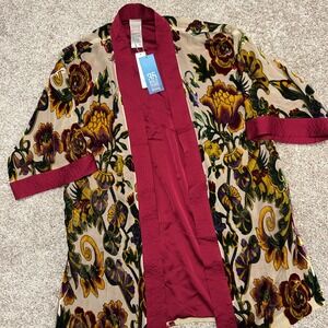 Chico's Heritage Floral Velvet Burnout Kimono Cardigan‎ Open Front Size S/M NEW